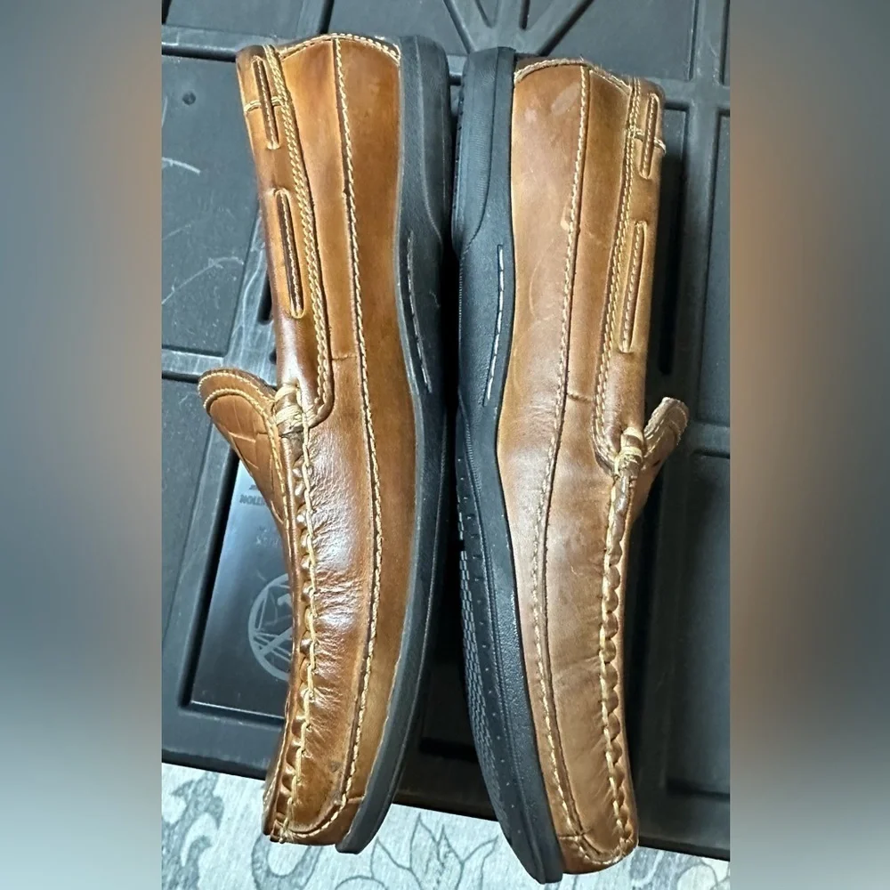 Johnston & Murphy Brown Leather Loafers with Woven Design